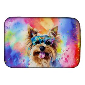 Yorkshire Terrier Hippie Dawg Dish Drying Mat Absorbent Dish Drying Mat Pad for Kitchen Counter Dish Drainer Mat for Countertop, 14 x 21", Multicolor
