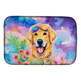 Yellow Labrador Hippie Dawg Dish Drying Mat Absorbent Dish Drying Mat Pad for Kitchen Counter Dish Drainer Mat for Countertop, 14 x 21", Multicolor