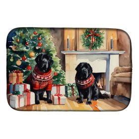 Tibetan Mastiff Cozy Christmas Dish Drying Mat Absorbent Dish Drying Mat Pad for Kitchen Counter Dish Drainer Mat for Countertop, 14 x 21", Multicolor