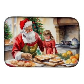 Cookies with Santa Claus Dish Drying Mat Absorbent Dish Drying Mat Pad for Kitchen Counter Dish Drainer Mat for Countertop, 14 x 21", Multicolor