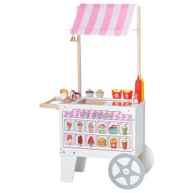 Ice Cream Cart for Kids, 20+ PCS Accessories, Pretend Play Ice Cream Shop Kitchen Food Toys with Ice Cream Cone & Popsicle, Awning & Freezer