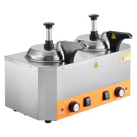 Electric Cheese Dispenser with Pumps, 2.4x2 L Commercial Hot Fudge Warmer, Stainless Steel Heated Double Pumps Dispenser