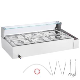 6-Pan Commercial Food Warmer, 6 x 8QT Electric Steam Table with Glass Cover