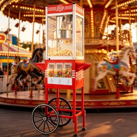 12oz Commercial Popcorn Machine with Cart, 3 Control Buttons Electric Popcorn Maker, Comes with 3 Candy Storage Boxes & 3 Plastic Spoons