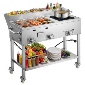 Outdoor Propane Griddle, 3 Burners (11,600 BTU Each), Commercial Stainless Steel Griddle with Three 1/3 Size Food Pans