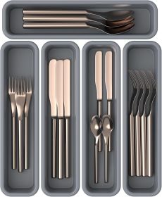 5 Pack Silicone Drawer Organizer for Kitchen, DIY Free Combination Silverware Organizer, Utensil Drawer Organizer