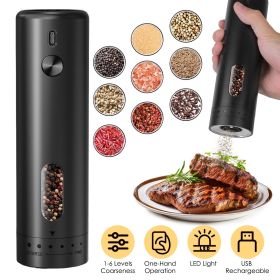 1Pc Electric Pepper Grinder USB Rechargeable Pepper Mill Automatic Salt Grinder with 6 Adjustable Coarseness LED Light 110ML/3.72OZ Container One Hand