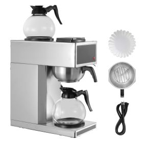 Commercial Drip Coffee Maker, 12 Cups Coffee-Maker Machine with 2 Glass Carafes and 2 Decanter Warmer Plates, Stainless Steel Drip Style Coffee Brewer