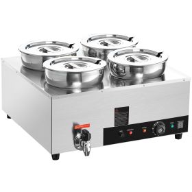 Electric Soup Warmer, Four 7.4QT Stainless Steel Round Pot, 1500W Commercial Food Warmer, 86-185 F Adjustable Temp