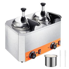 Electric Cheese Dispenser with Pumps, 2.3x2 Qt Commercial Hot Fudge Warmer, Stainless Steel Heated Double Pumps Dispenser