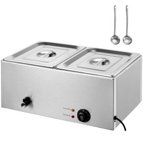24QT Commercial Food Warmer, 2-Pan Electric Steam Table