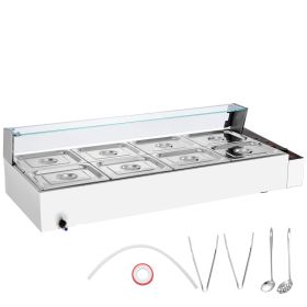 8-Pan Commercial Food Warmer, 8 x 8QT Electric Steam Table with Glass Cover