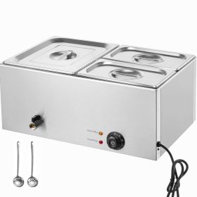 24QT Commercial Food Warmer, 3-Pan Electric Steam Table