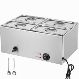 24QT Commercial Food Warmer, 4-Pan Electric Steam Table