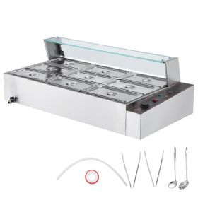 9-Pan Commercial Food Warmer, 9 x 5QT Electric Steam Table with Glass Cover
