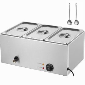 3-Pan Commercial Food Warmer, 17.4QT Electric Steam Table