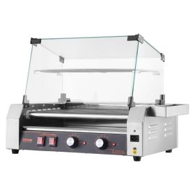 VEVOR Hot Dog Roller, 18 Hot Dog 7 Rollers, Stainless Steel Sausage Grill Cooker, 1050W Commercial Hot Dog Machine with Dual Temp Control, Cover