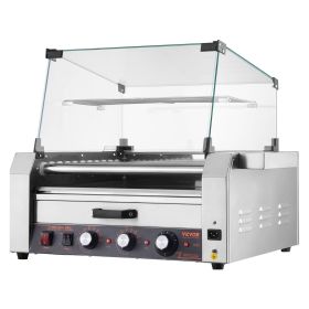 VEVOR Hot Dog Roller, 30 Hot Dog 11 Rollers, Stainless Steel Sausage Grill Cooker, 1950W Hot Dog Machine with Bun Warmer, Cover, 3 Temp Control