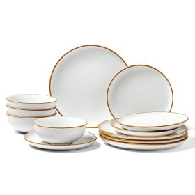 VEVOR Dinnerware Set, Service for 4 (12 PCS), Round Plates and Bowls Sets, Scratch Resistant Ceramic Dinner Ware