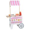 Ice Cream Cart for Kids, 20+ PCS Accessories, Pretend Play Ice Cream Shop Kitchen Food Toys with Ice Cream Cone & Popsicle, Awning & Freezer
