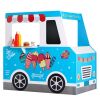 Ice Cream Cart for Kids, 20+ PCS Ice Cream Truck Wooden Playset, Pretend Play Stand with Steering Wheel & Chalkboard, Payment Scanner & Freezer