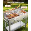 Outdoor Propane Griddle, 3 Burners (11,600 BTU Each), Commercial Stainless Steel Griddle with Two 1/3 Size Food Warming Pans
