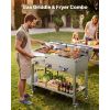 Outdoor Propane Fryer & Griddle Combo, 3 Burners (11,600 BTU Each), Commercial Stainless Steel Frying Cart with Wheels, 2 Fryer Baskets & 3 Food Pans
