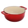 Cast iron 7.5QT cooking pot - Gradient red color - Includes two silicone gloves - Enamel pot