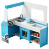 Ice Cream Cart for Kids, 20+ PCS Ice Cream Truck Wooden Playset, Pretend Play Stand with Steering Wheel & Chalkboard, Payment Scanner & Freezer