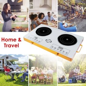 Portable Electric Double Burner 7000W, 110V Countertop Hot Plates with Smooth Heat-Resistant Glass Surface (Easy to Clean), 4 Preset Cooking Modes, 0- (Option: White)
