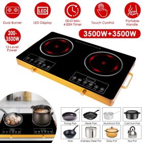 Portable Electric Double Burner 7000W, 110V Countertop Hot Plates with Smooth Heat-Resistant Glass Surface (Easy to Clean), 4 Preset Cooking Modes, 0- (Option: Black)