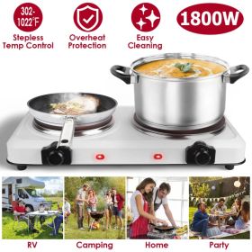 2000W Electric Infrared Dual Burner Portable Heating Hot Plate Stove Countertop RV Hotplate with 7.5' & 6.3' Glass Cooktop Stepless Temperature Adjust (Option: White)
