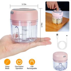 Portable Mini Electric Garlic Chopper, Rechargeable Small Food Processor with 304 Stainless Steel Blade, Detachable Design for Chopping Vegetable, Mea (Option: pink)