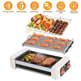 3 In 1 Electric Hot Dog Roller Machine with Grill & Griddle 6-Roller Hot Dog Cooker Smokeless Non-Stick Indoor Outdoor with 3 Temp Levels for BBQ Saus (Option: Creamy White)