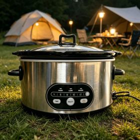 6/8 Quart Slow Cooker with 3 Cooking Settings, Non-Stick Ceramic Inner Pot, Dishwasher-Safe Lid, Multi-Functional Slow Cooker for Soups, Stews, Roast (Option: Silvery-6L)