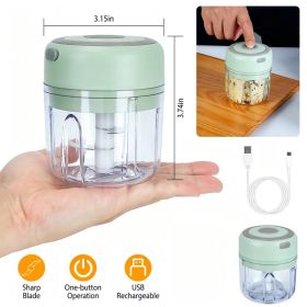Portable Mini Electric Garlic Chopper, Rechargeable Small Food Processor with 304 Stainless Steel Blade, Detachable Design for Chopping Vegetable, Mea (Option: Green)