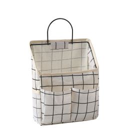 1pc Hanging Storage Bag, Wall Hanging Organiser Basket With Bathroom Pocket, Bedroom, Kitchen, Dormitory Dormitory, Essentials (Color: White Check, Quantity: 1)