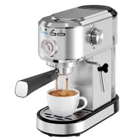 20 Bar Espresso Machine, 1350W Boiler, Steam Wand, Water Tank, Stainless Steel, Compact Coffee Maker for Home Barista (size: With Pressure Gauge/Silver)