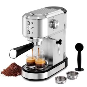 20 Bar Espresso Machine, 1350W Boiler, Steam Wand, Water Tank, Stainless Steel, Compact Coffee Maker for Home Barista (size: Without Pressure Gauge/Silver)