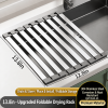 304 Stainless Steel Foldable Over Sink Drying Rack, 12.8 in Wide, 13.8/17.7/21.7 in Length, Roll Up Dish Drainer