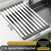304 Stainless Steel Foldable Over Sink Drying Rack, 12.8 in Wide, 13.8/17.7/21.7 in Length, Roll Up Dish Drainer