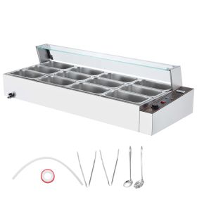 12-Pan Commercial Food Warmer, 12 x 5QT Electric Steam Table with Glass Cover (Default: Default)