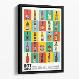 Hot Sauce Squares Standard Wall Art Floating Framed Canvas (Color: Black, size: 40" x 26" / 100cm x 65cm approx)