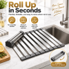304 Stainless Steel Foldable Over Sink Drying Rack, 12.8 in Wide, 13.8/17.7/21.7 in Length, Roll Up Dish Drainer