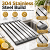 304 Stainless Steel Foldable Over Sink Drying Rack, 12.8 in Wide, 13.8/17.7/21.7 in Length, Roll Up Dish Drainer
