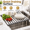 304 Stainless Steel Foldable Over Sink Drying Rack, 12.8 in Wide, 13.8/17.7/21.7 in Length, Roll Up Dish Drainer