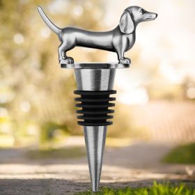 A Dachshund-shaped Red Wine Stopper, A Household Wine Champagne Stopper, An Interesting Dachshund Dog Wine Stopper, Suitable For Men And Women's Birth (Option: Dark Silver HJS1806)