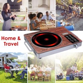 Portable Electric Single Burner Cooktop 3500W 110V, Heat-Resistant Glass Surface (Easy to Clean) with Side Handles, 4 Preset Cooking Modes for Camper/ (Option: Wood)